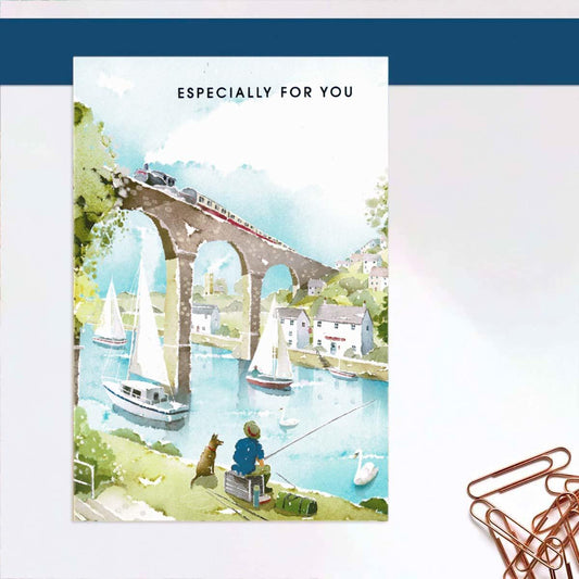 Drift Away -Birthday Yachts Under The Viaduct Card Front Image