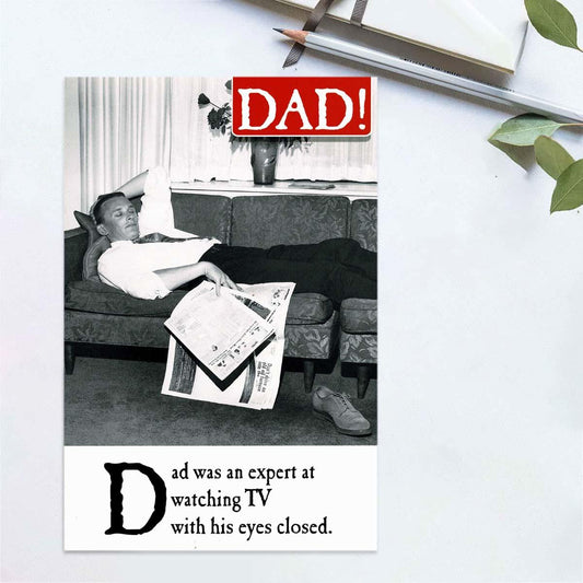 On The Ceiling - Expert Dad Birthday Card Front Image