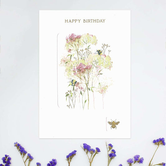 Flower Press - Happy Birthday Bees Card Front Image