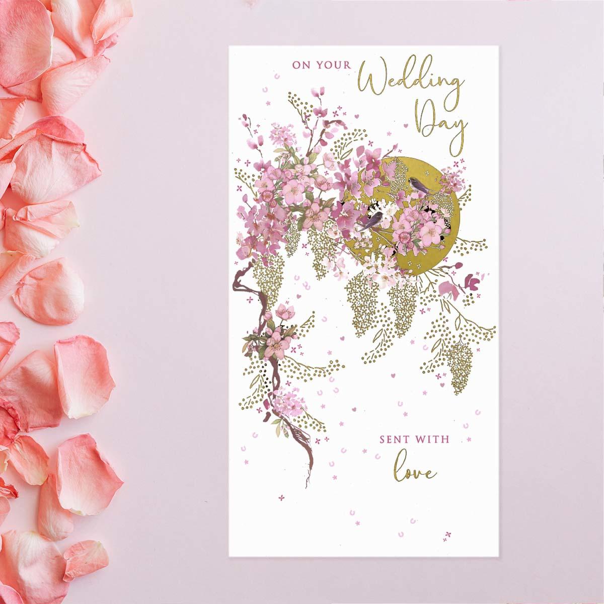 On Your Wedding Day Pink Blossom Card Front Image