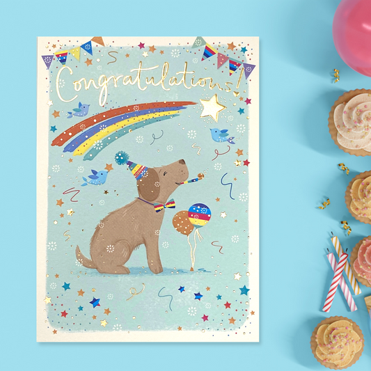 Congratulations Rainbow Dog Card Front Image