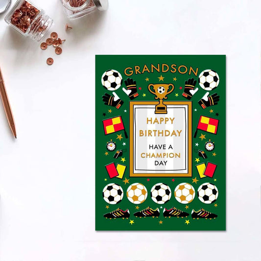 Grandson Happy Birthday Champion Day Card Front Image