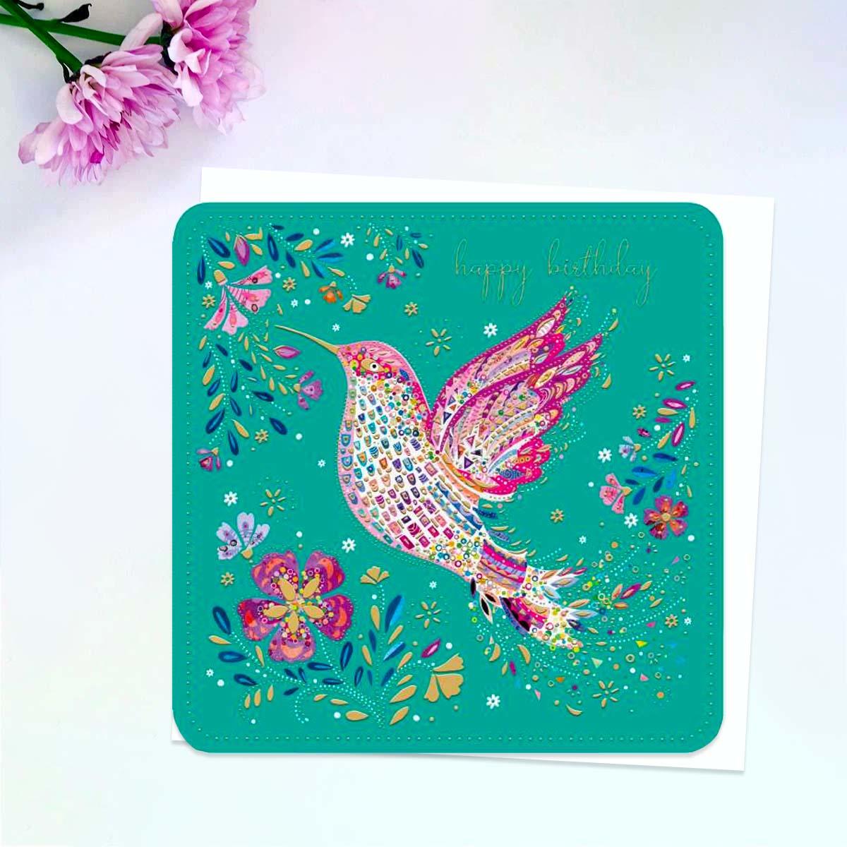 Murano -Humming Bird Birthday Card Front Image