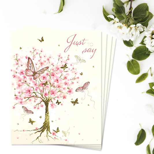 Notecards - Butterflies & Pink Blossom - Pack Of 4 - Just To Say Front Image