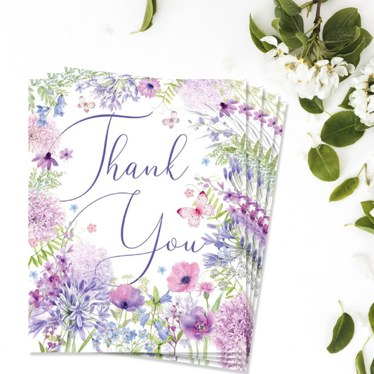 Notecards - Lilac Flowers - Pack of 4 - Thank You Front Image