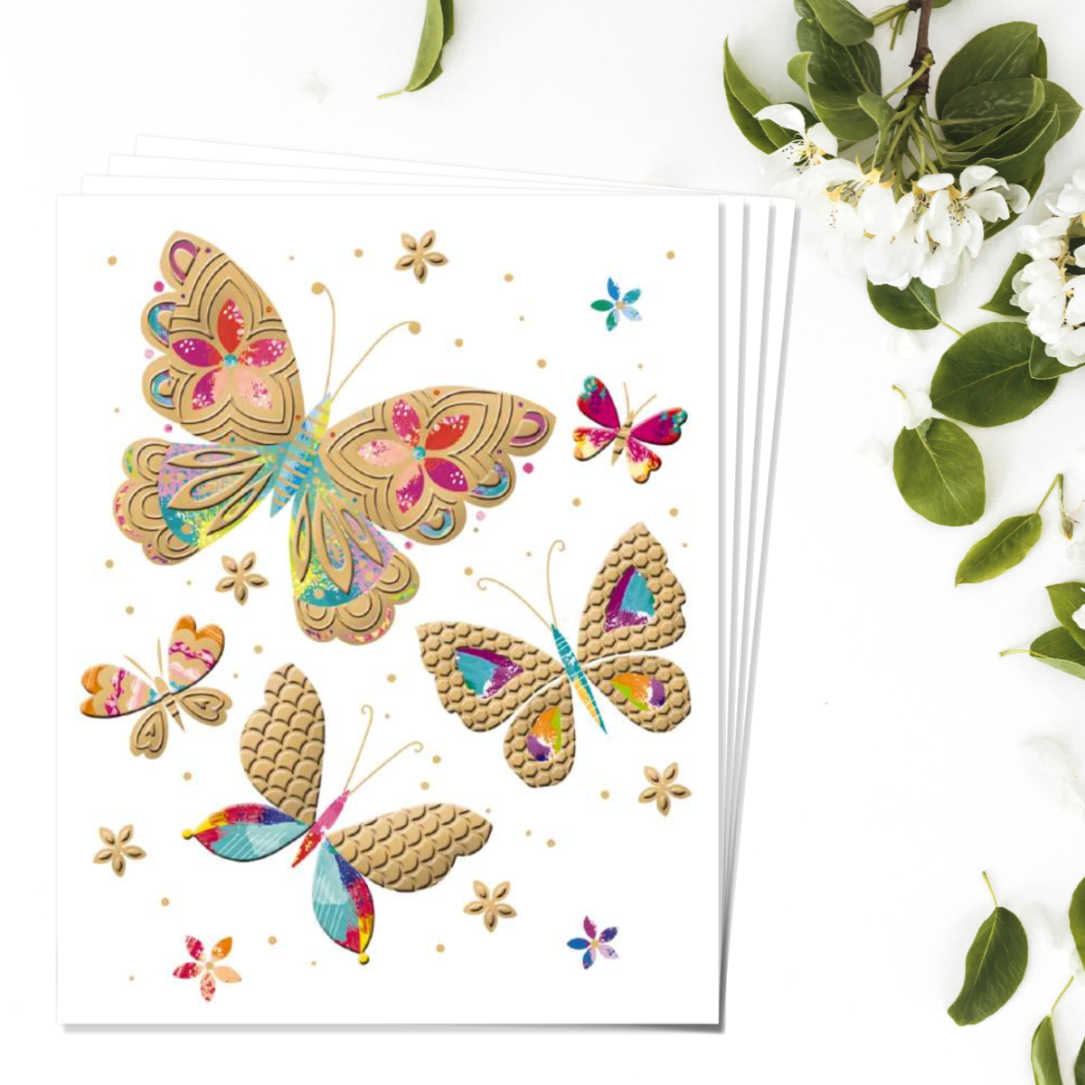 Notecards - Gold Butterflies - Pack of 4 Front Image