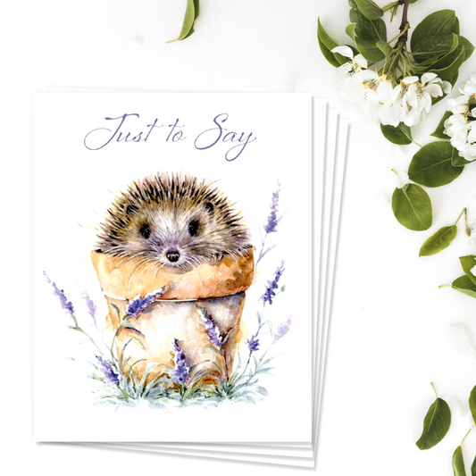Notecards - Hedgehog In A Flowerpot Pack Of 4  - Just To Say Front Image