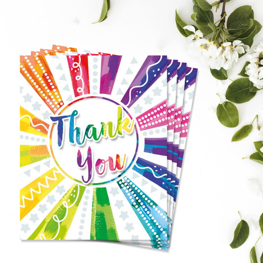 Notecards - Rainbow Stripes - Pack of 4 - Thank You Front Image