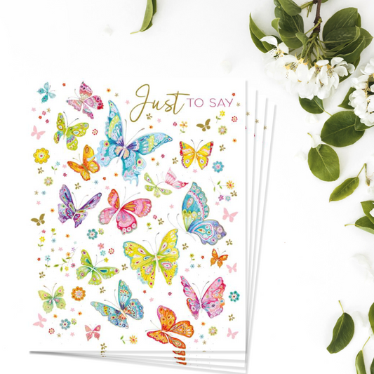 Notecards - Colourful Butterflies - Pack Of 4 - Just To Say Front Image