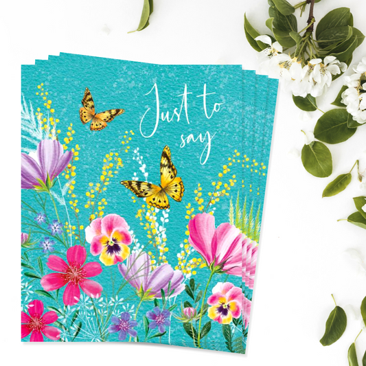 Notecards - Butterflies & Flowers Pack Of 4 Mini Cards - Just To Say Front Image