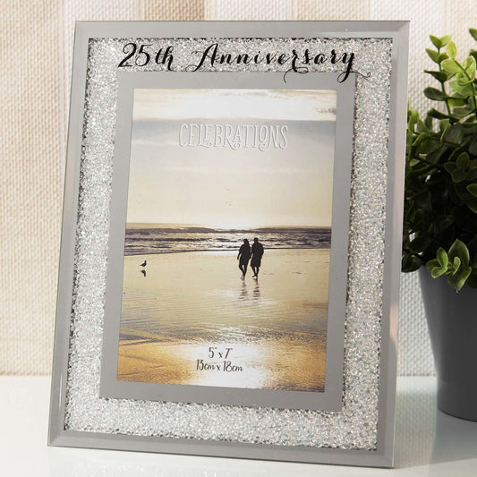 Silver Anniversary Crystal Frame Displayed In Full