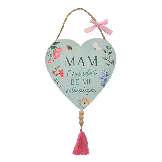Mam Hanging Heart Plaque With Tassel Displayed Forward Facing