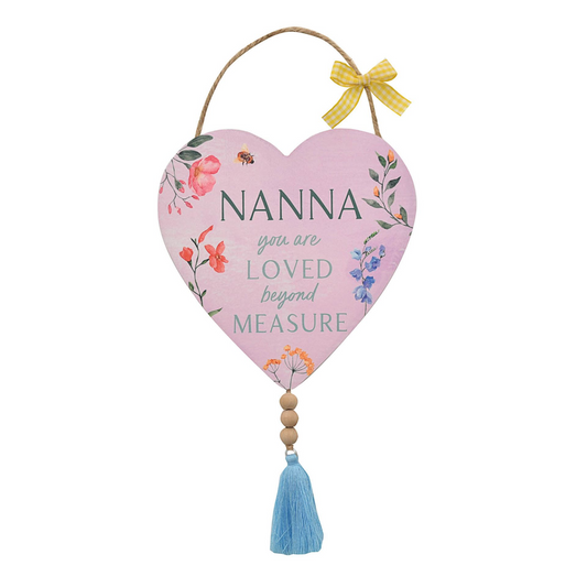 Nanna Hanging Heart With Tassel Displayed Forward Facing
