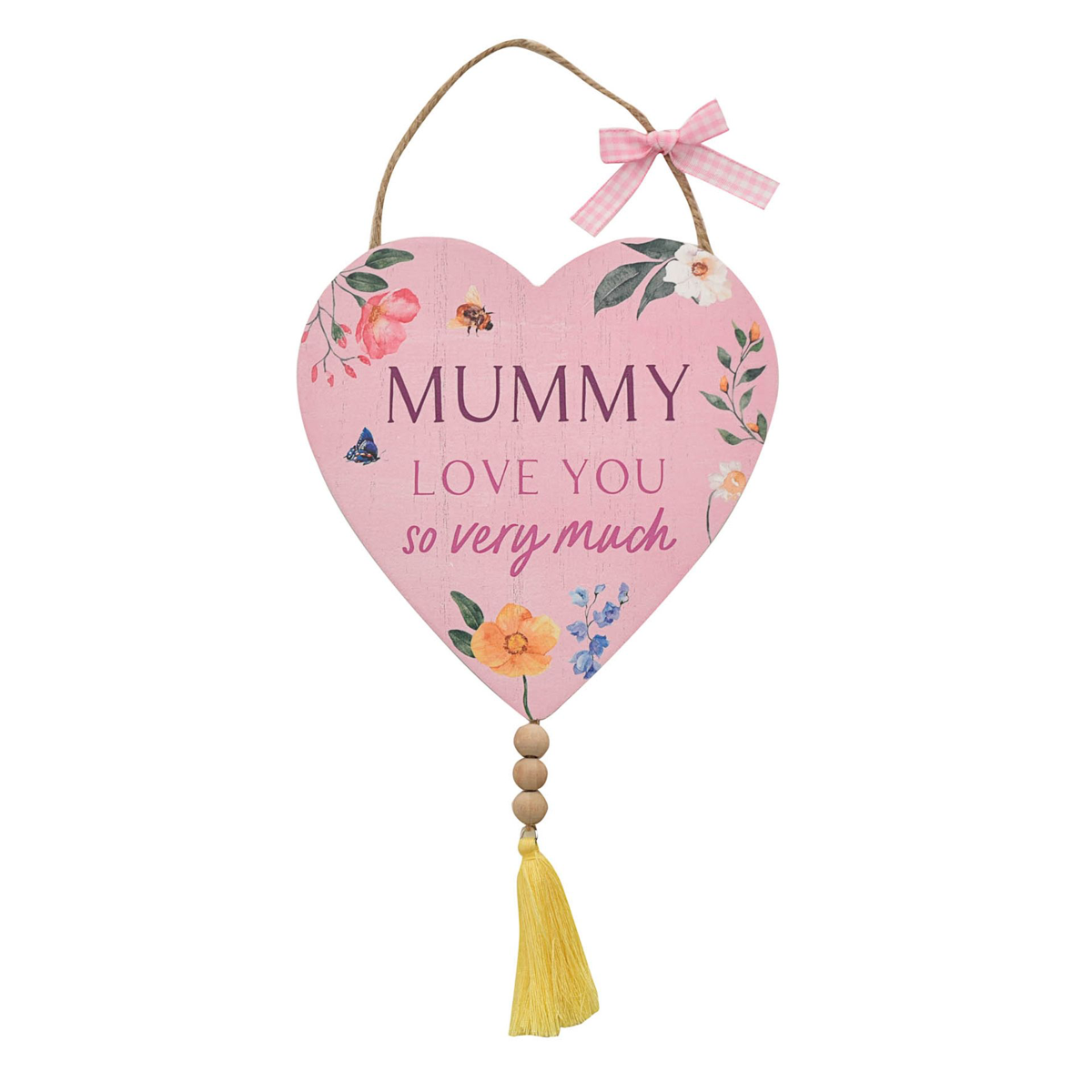 Mummy Hanging Heart With Tassel Displayed Forward Facing