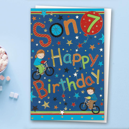 Son Age 7 Happy Birthday Card Front Image