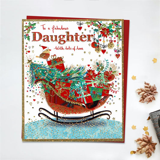 Daughter Christmas Sleigh Card Front Image