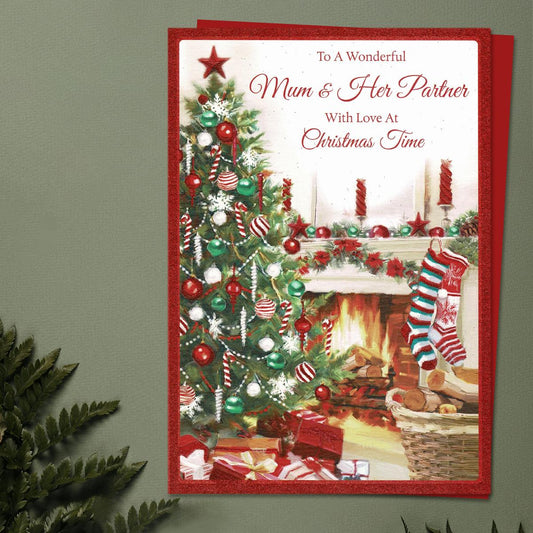 Wonderful Mum And Partner Christmas Fireside Card Front Image