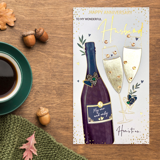 Wonderful Husband - Champagne - Anniversary Card Front Image