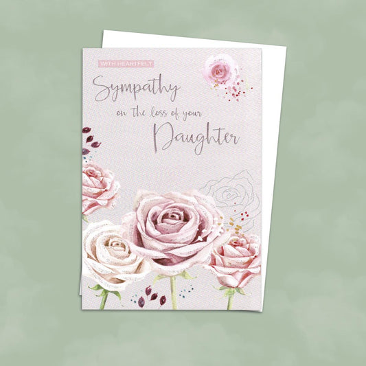 Loss Of Daughter Sympathy Card Alongside Its White Envelope