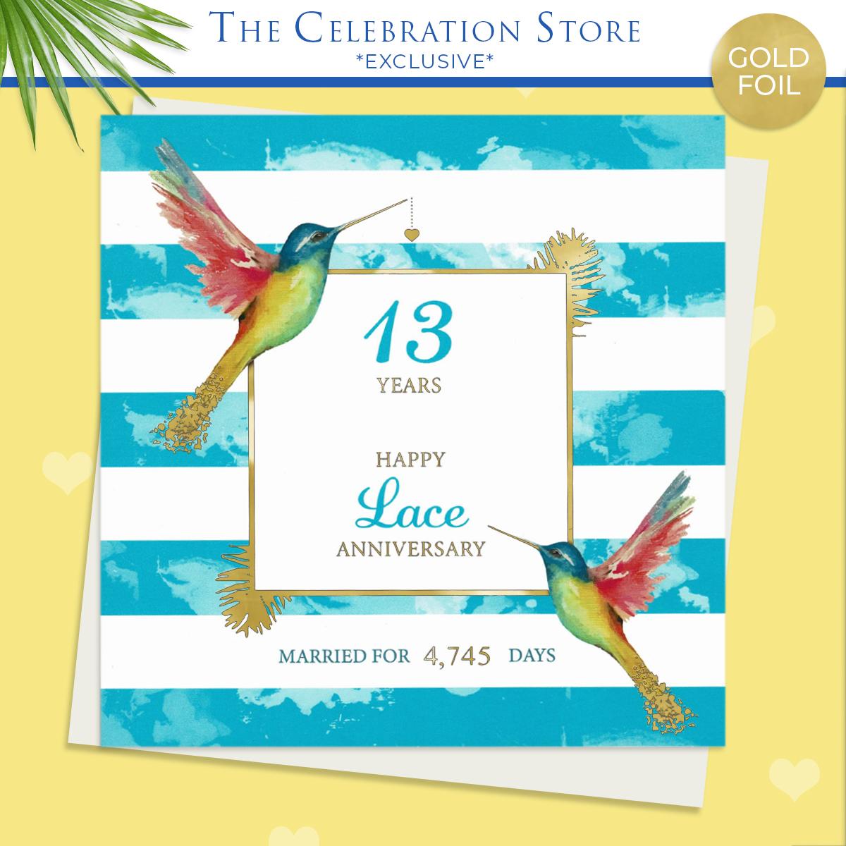 Lace Hummingbird Anniversary Card Perfect For Someone Married For 13 Years