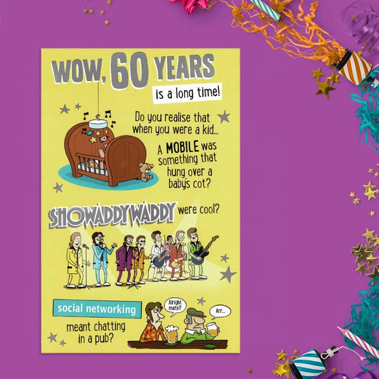 Giggles - Wow 60 Years Funny Birthday Card Front Image