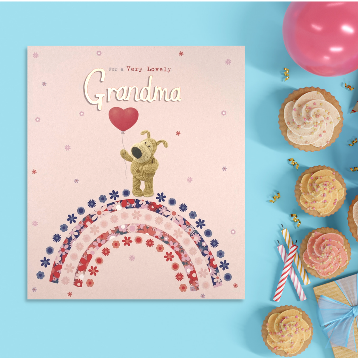 Grandma - Boofle - Floral Rainbow Card Front Image