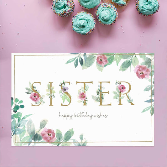 Simply Traditional - Sister Happy Birthday Wishes Card Front Image