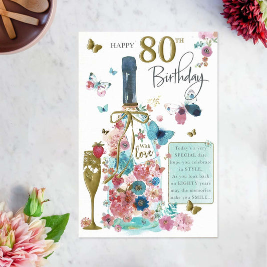Moments In Time - 80th Birthday Bubbly Card Front Image