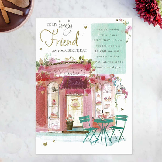 Lovely Friend Birthday Patisserie Card Front Image