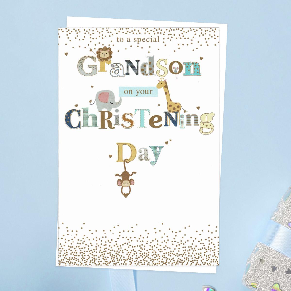 Special Grandson On Your Christening Day Card Front Image