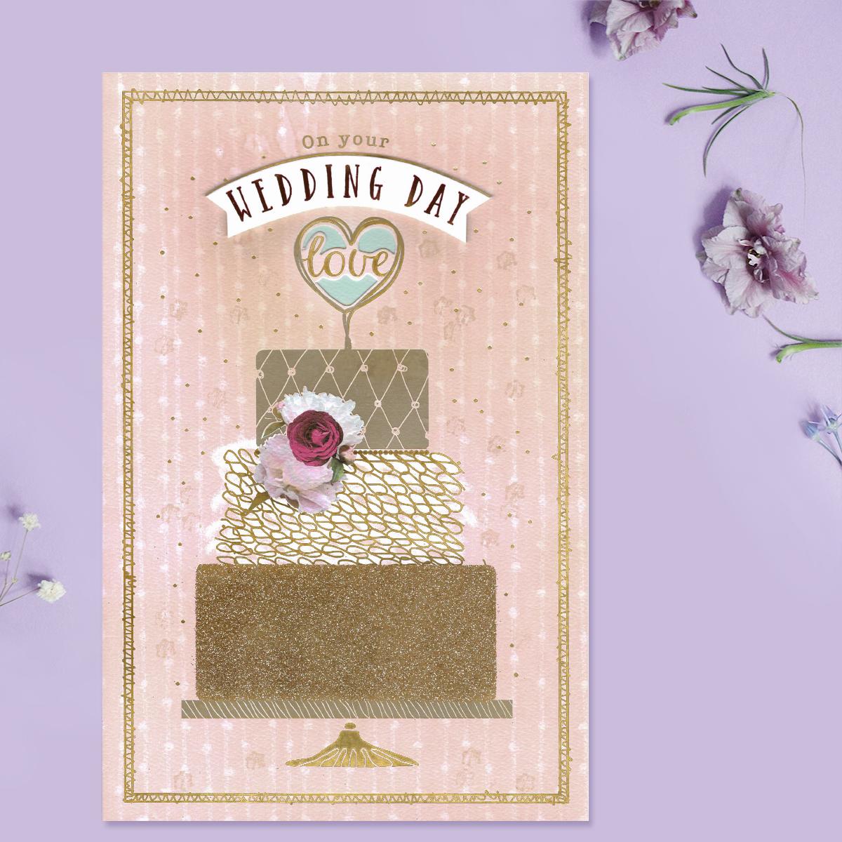 On Your Wedding Day Sparkly Cake Card Front Image