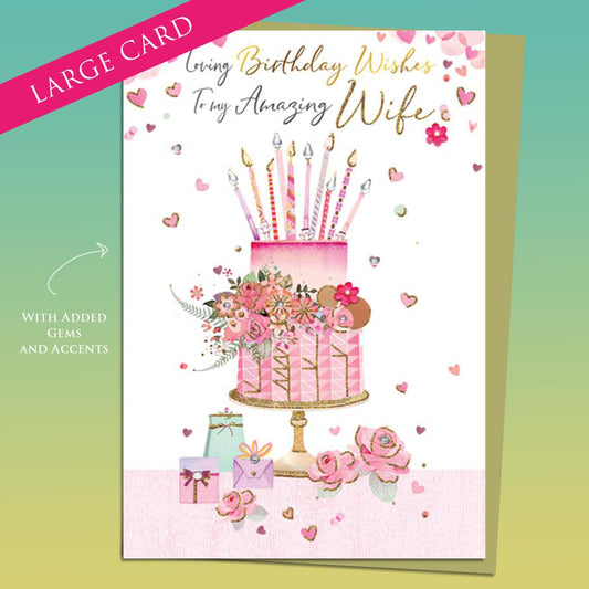 Amazing Wife Birthday Card Sitting On A Display Shelf Alongside Its Gold Envelope