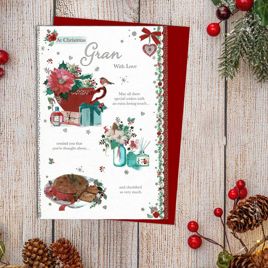 Gran Christmas Card Alongside Its Red Envelope