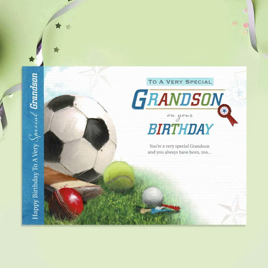 Treasured Moments -  Grandson Birthday Football Card Front Image