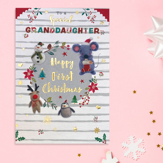 Special Granddaughter Happy First Christmas Card Front Image