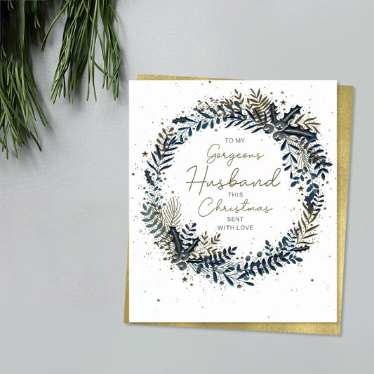 Gorgeous Husband Christmas Garland Card Front Image