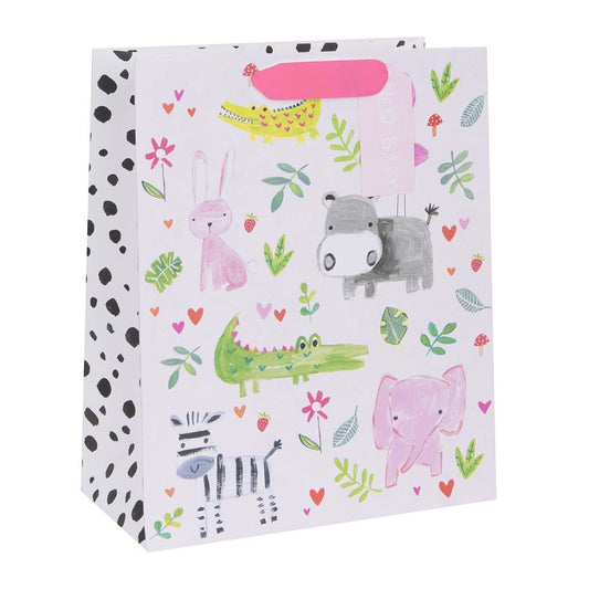 Baby Animal Pink Gift Bag Complete With Pink Ribbon Handles