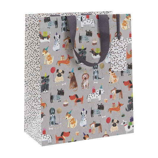 Dog Themed Large Gift Bag Complete With Grey Ribbon Handles