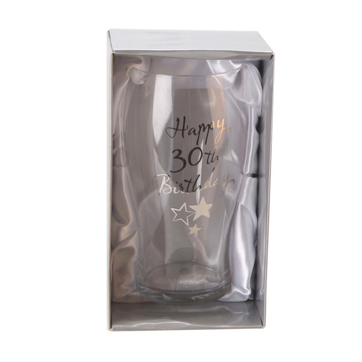 Happy 30th Pint Glass Displayed In Gift Box