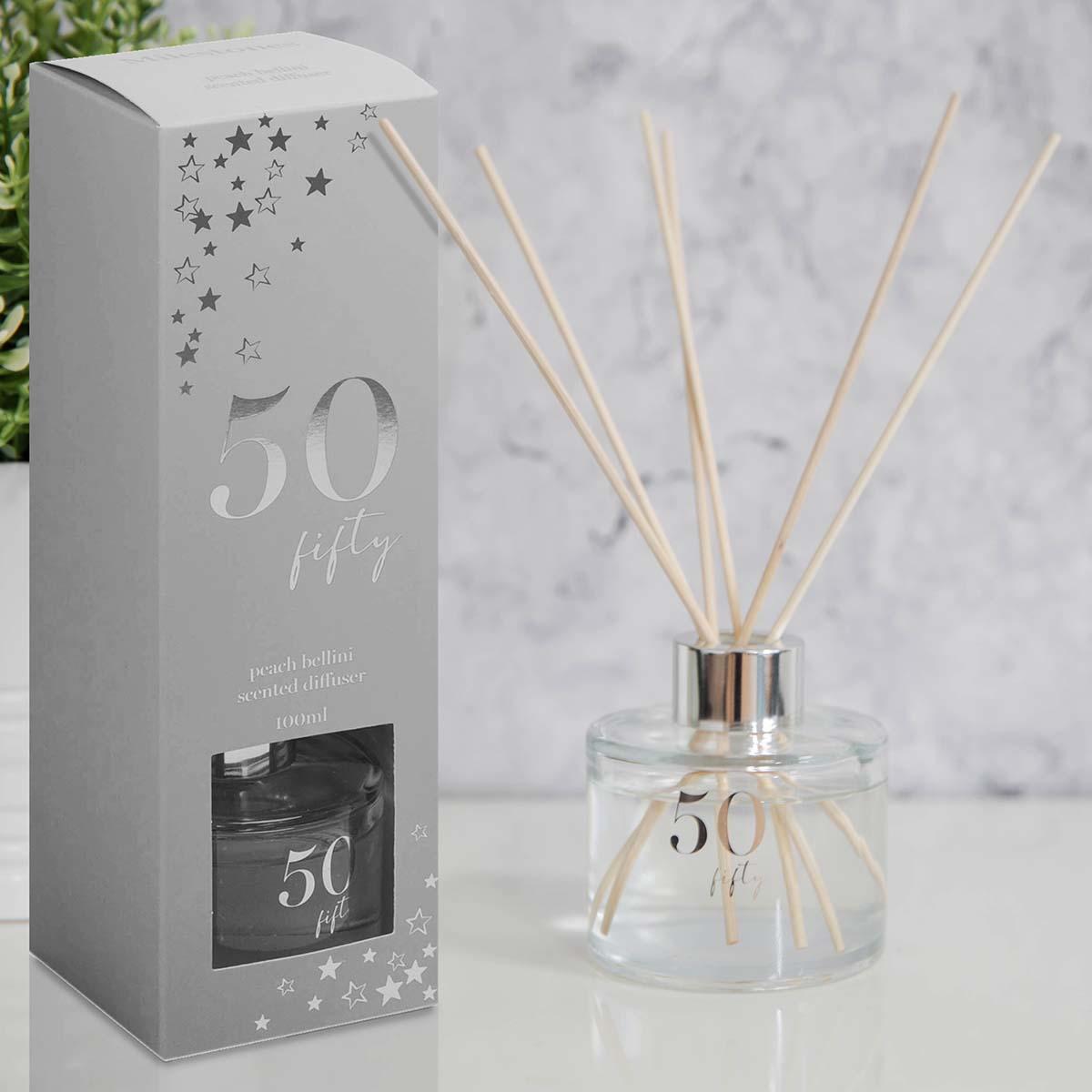 Age 50 Reed Diffuser Displayed Alongside Its Presentation Box