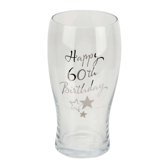 Happy 60th Pint Glass Displayed In Full