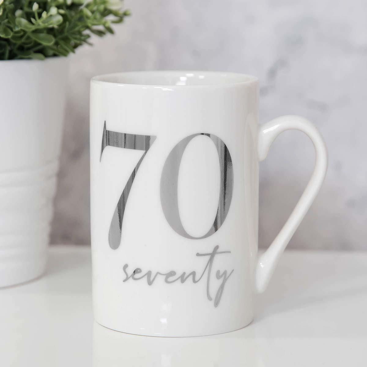 Age 70 Ceramic White Mug Displayed In Full