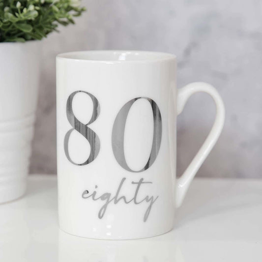 Age 80 White Ceramic Mug Displayed In Full