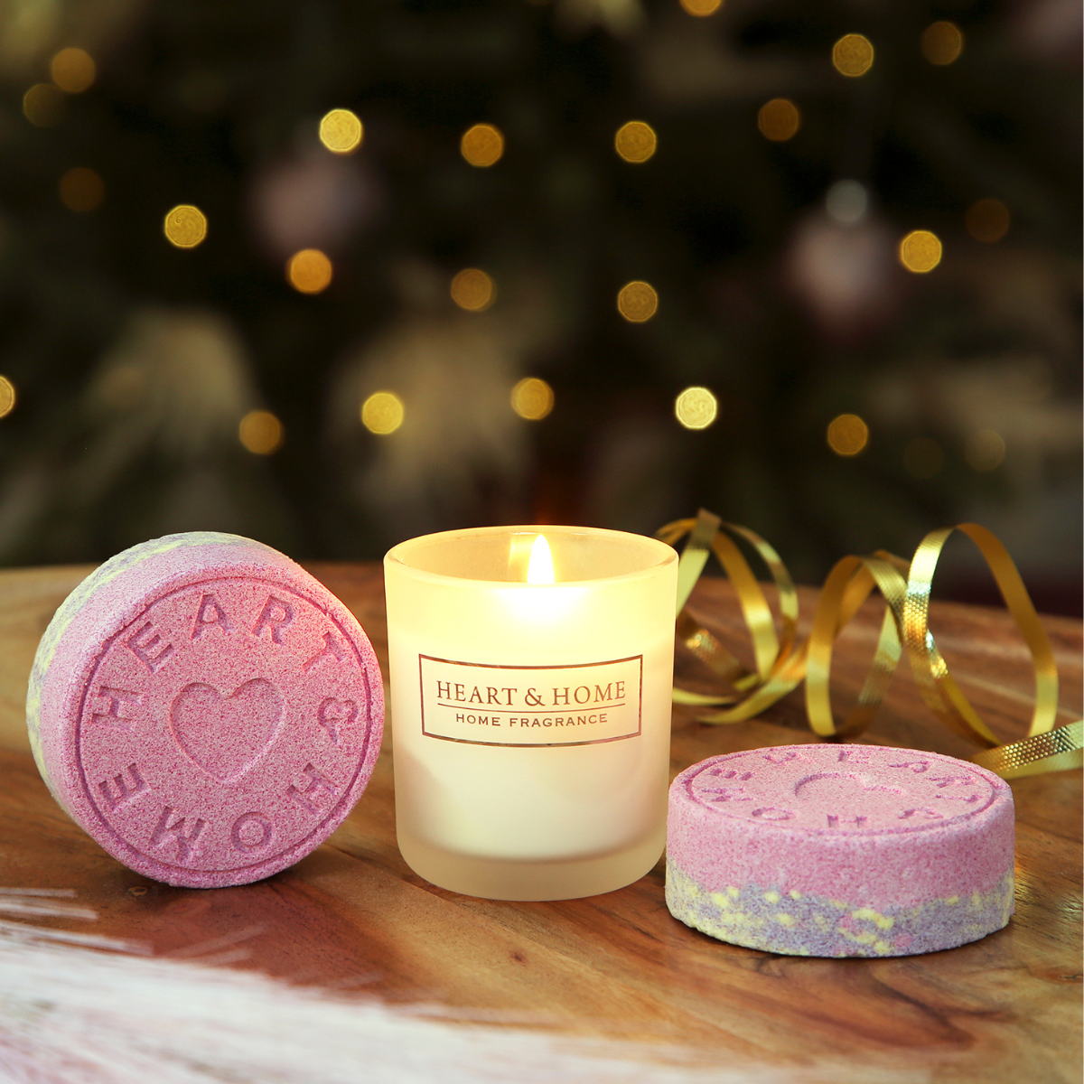 Image Showing Lit Mini Candle And Two Bath Bombs