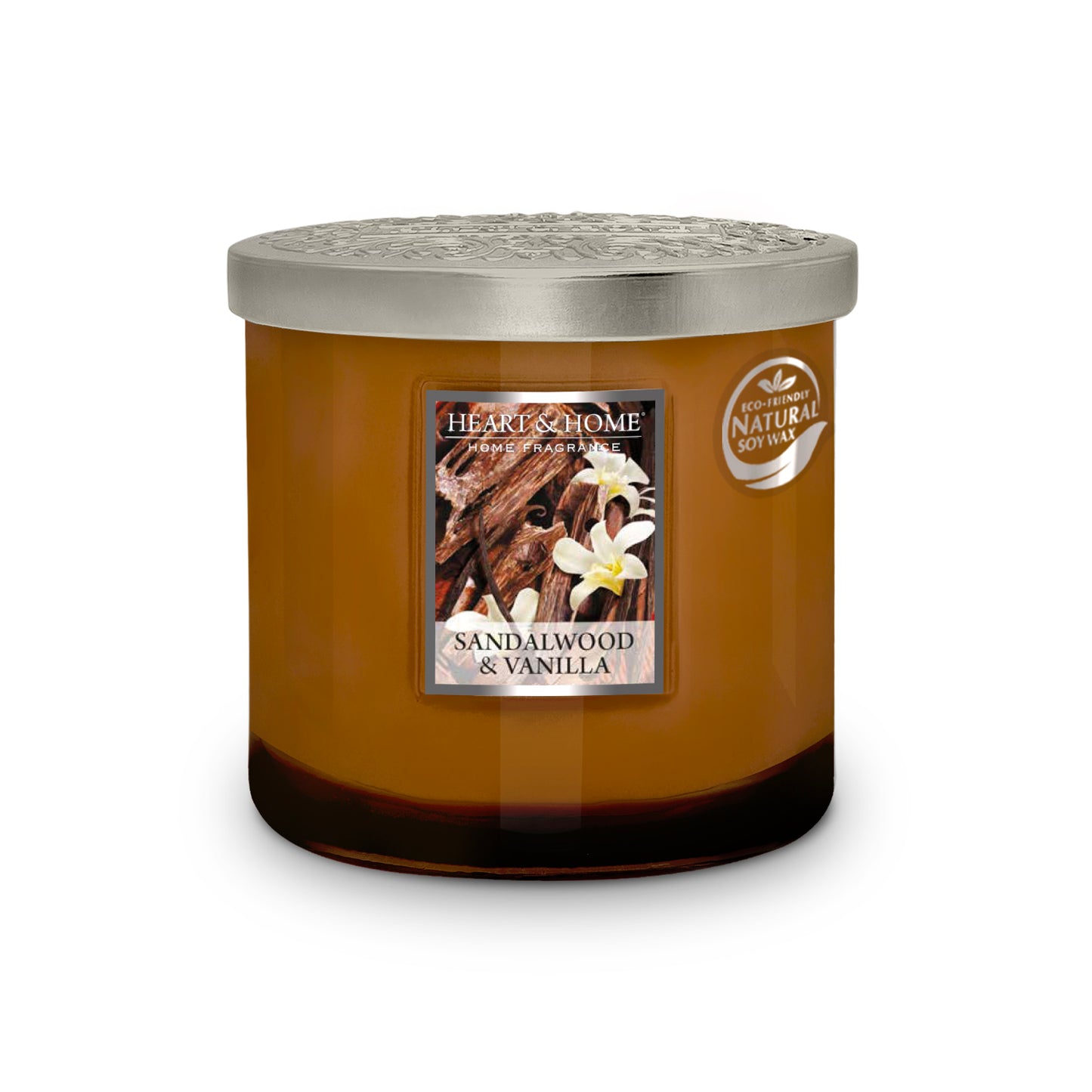 Heart & Home Twin Wick Soy Wax Candle - Sandalwood & Vanilla Fragrance