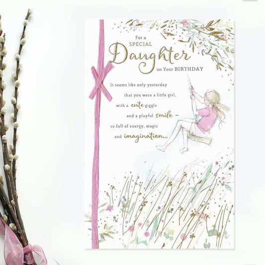 Special Daughter Birthday Tied Ribbon Card Front Image