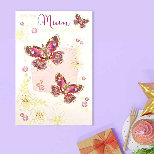 For You Mum - Butterflies - Birthday Card Front Image