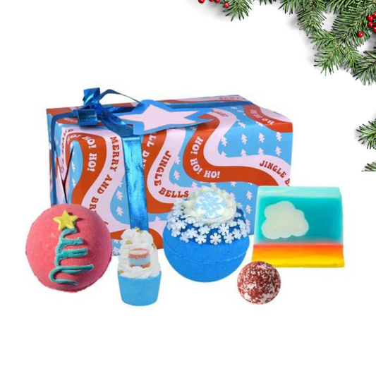 Full Image Showing Wrapped Christmas Gift Set Displayed In Full