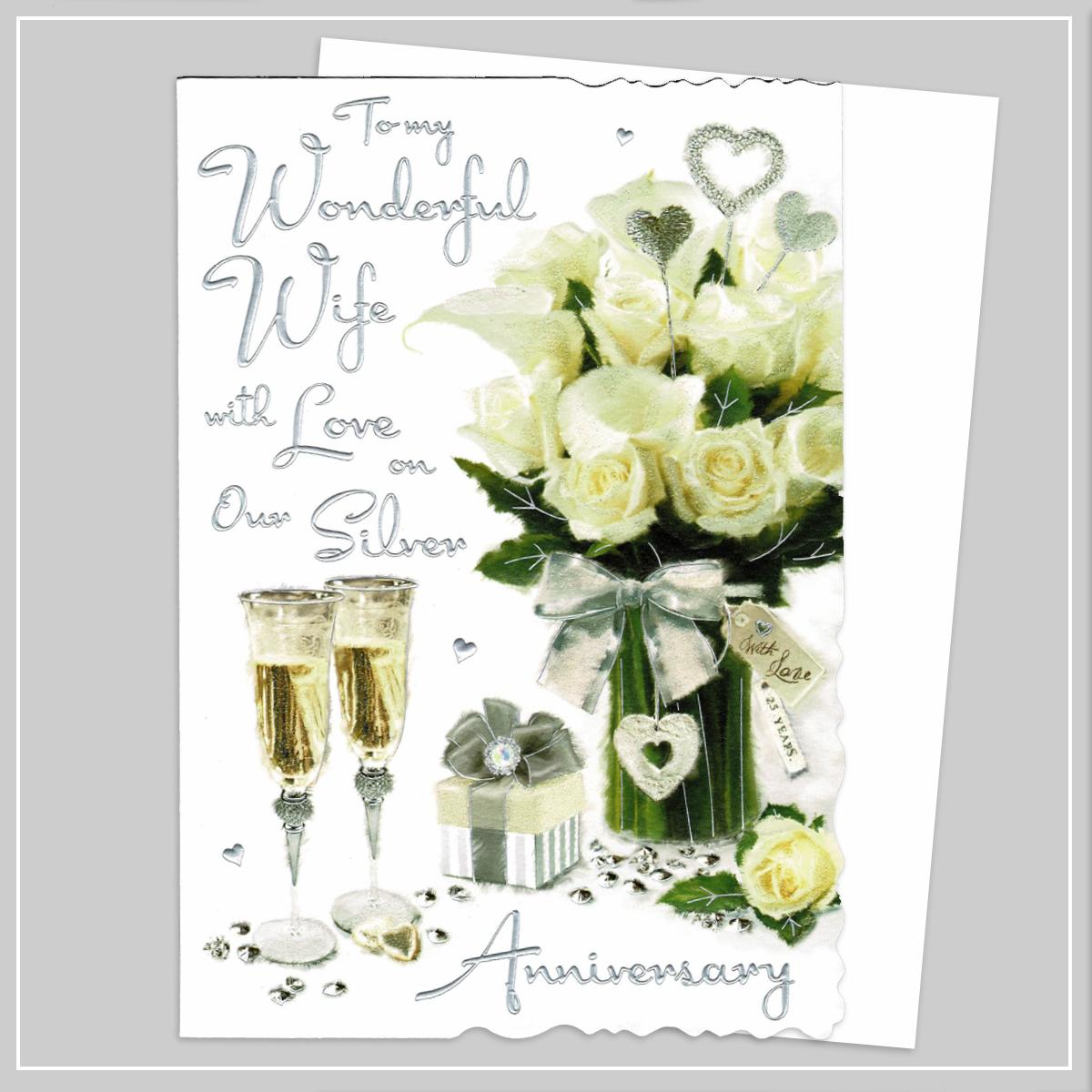 Wife Silver Anniversary Card Alongside Its White Envelope