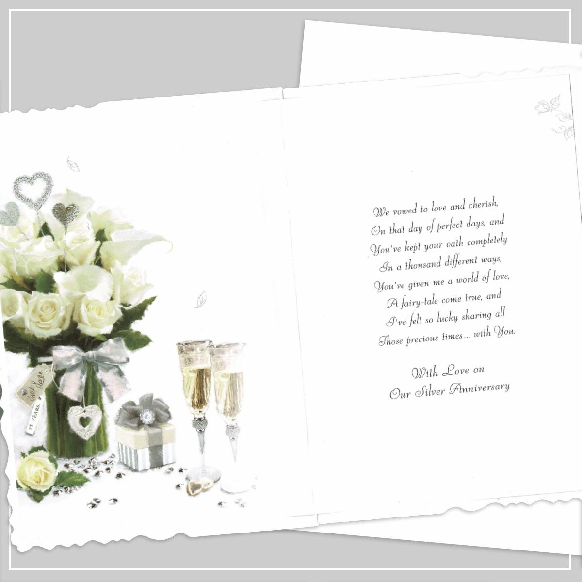 Inside Of Wife 25th Anniversary Card Showing Layout And Printed Text